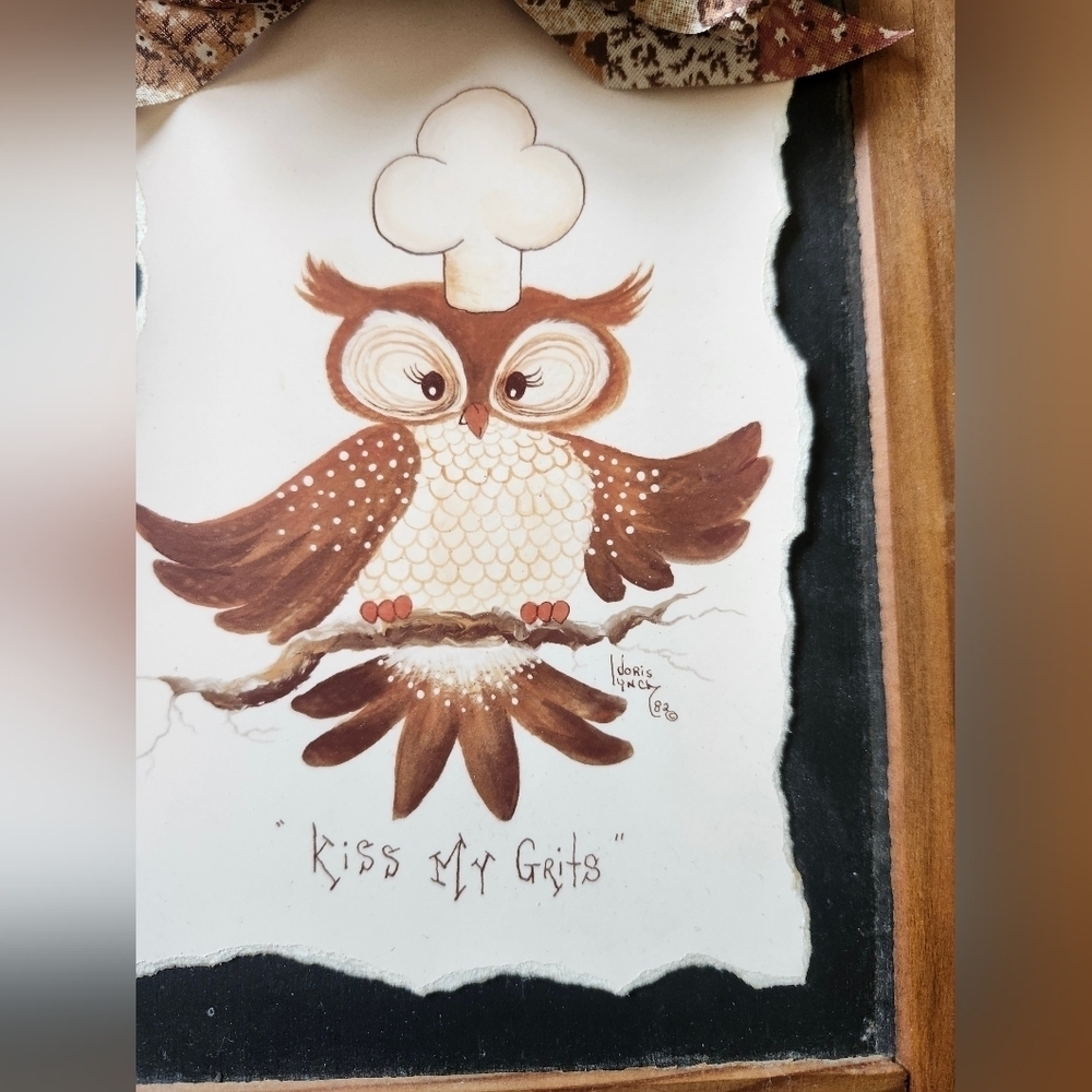 Vintage Chef Owl Wall Art with Bow Accent - Kiss My Grits - Picture 2 of 3